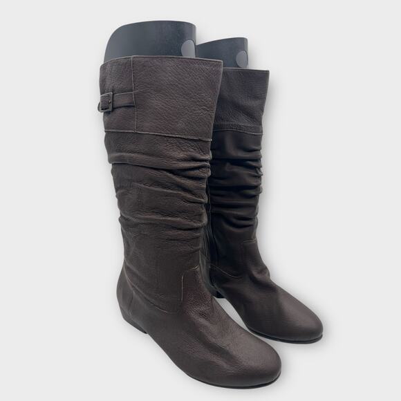 Comfort View Brown Leather Pebbled Low Heel Wide Zip Boots Boho Festival 8WW - Picture 1 of 9